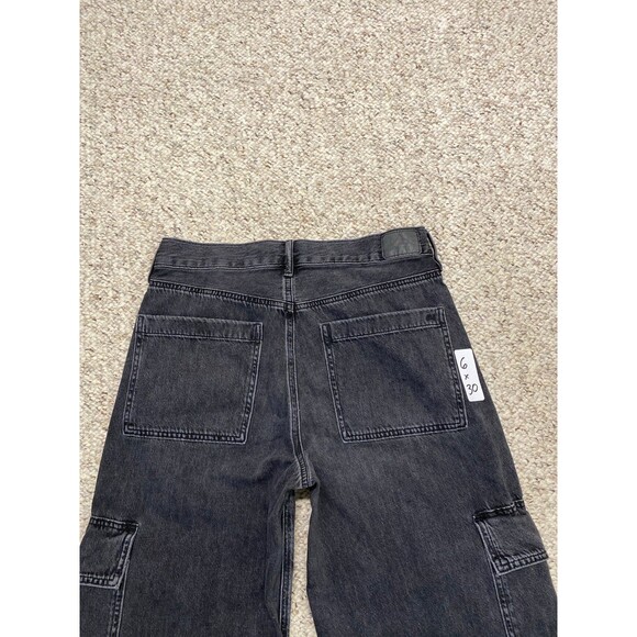 6 American Eagle Super High-Rise Baggy Wide Leg Lightly Distressed Black - Picture 3 of 6